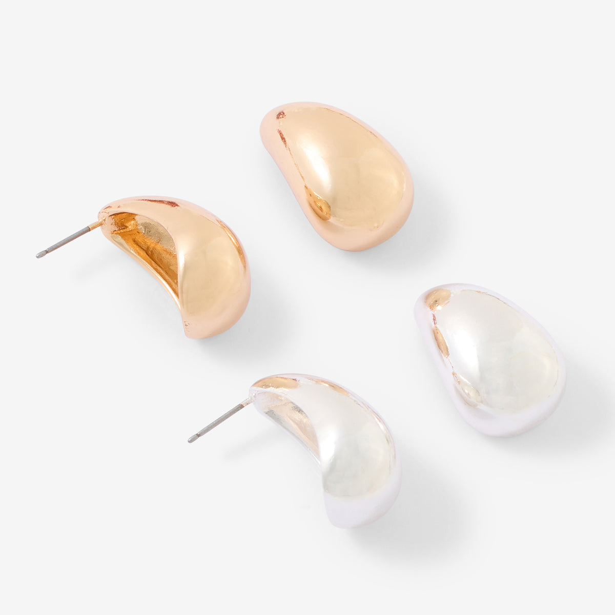 Set x2 paires de boucles d’oreilles gouttes dorées et argentées