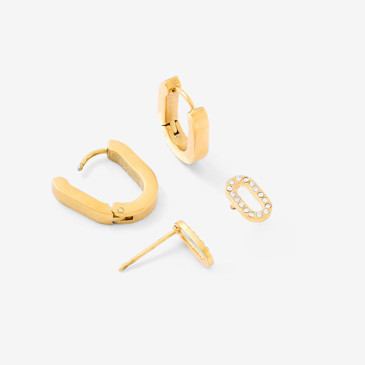 Set de 2 boucles d'oreilles créoles et strassées