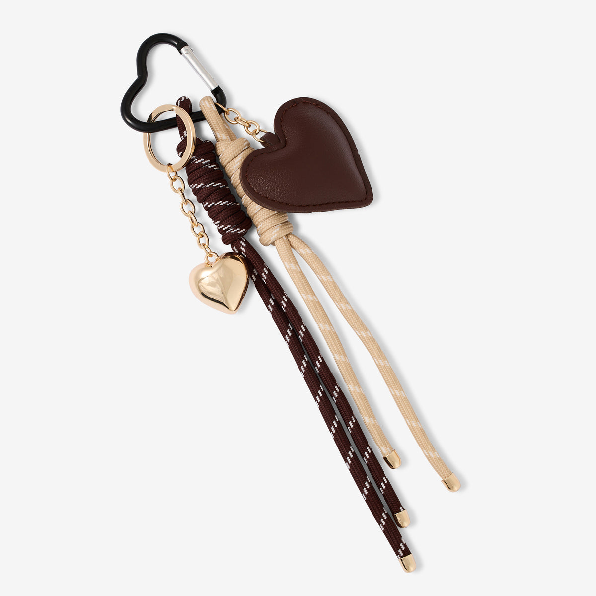 Porte-clés cœur effet cuir marron et cordons