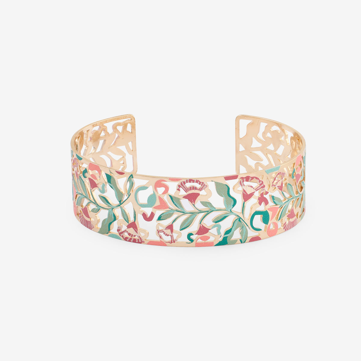 Manchette Balagane ajourée fleurs rose et vert