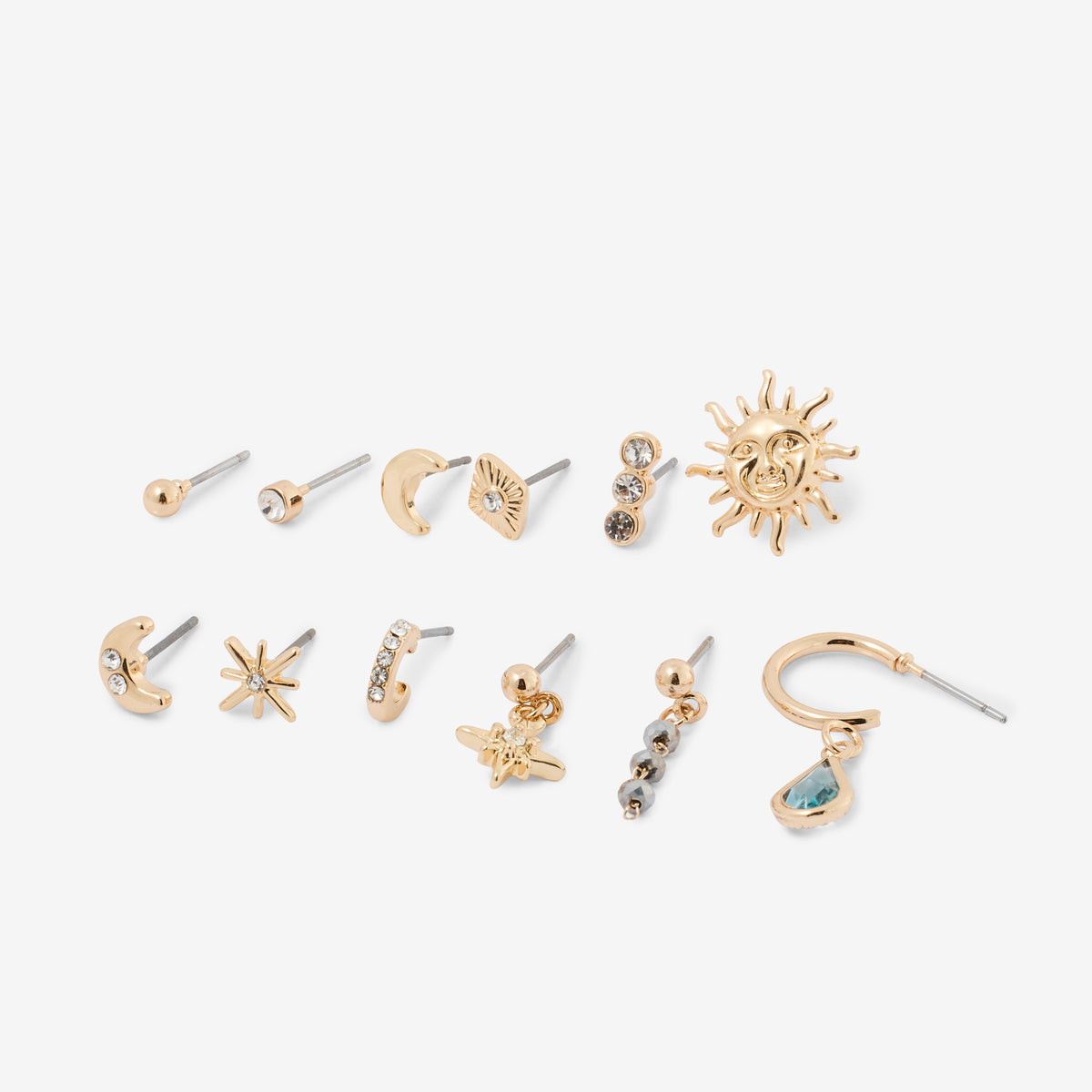 Set de 12 puces d'oreilles dépareillées lune et soleil