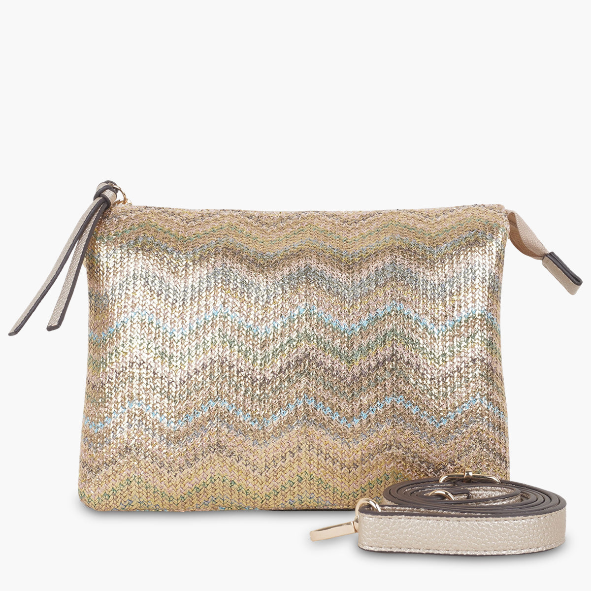 Sac tripocket à bandoulière doré et multicolore