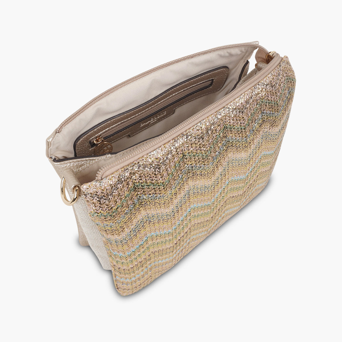 Sac tripocket à bandoulière doré et multicolore