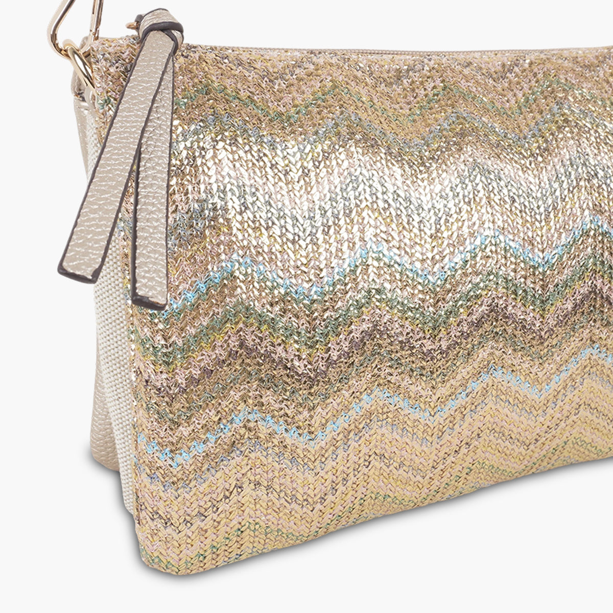 Sac tripocket à bandoulière doré et multicolore