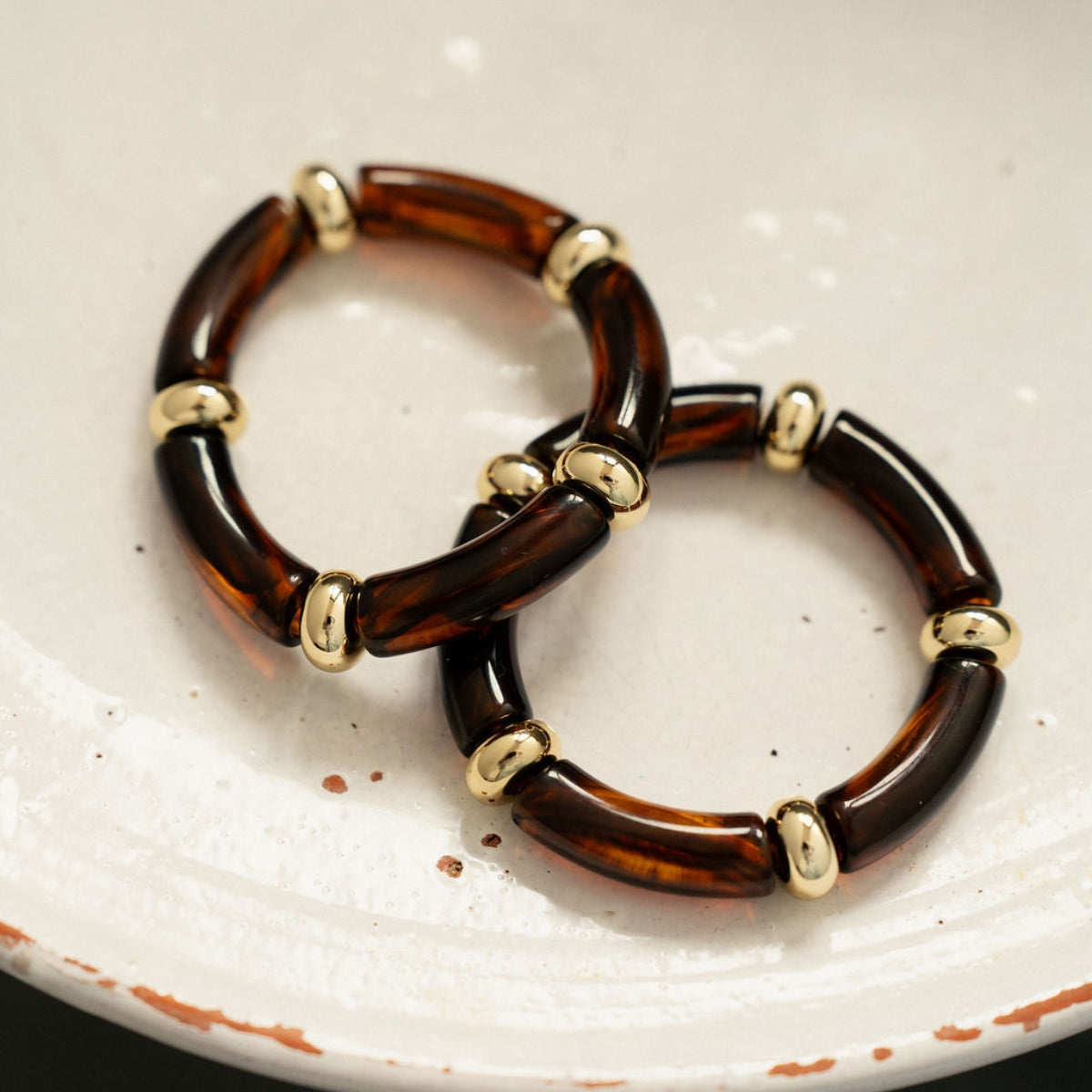Set de 2 bracelets tubes marrons et dorés