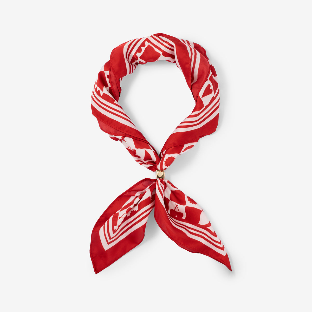 Collier foulard rouge et blanc avec bague