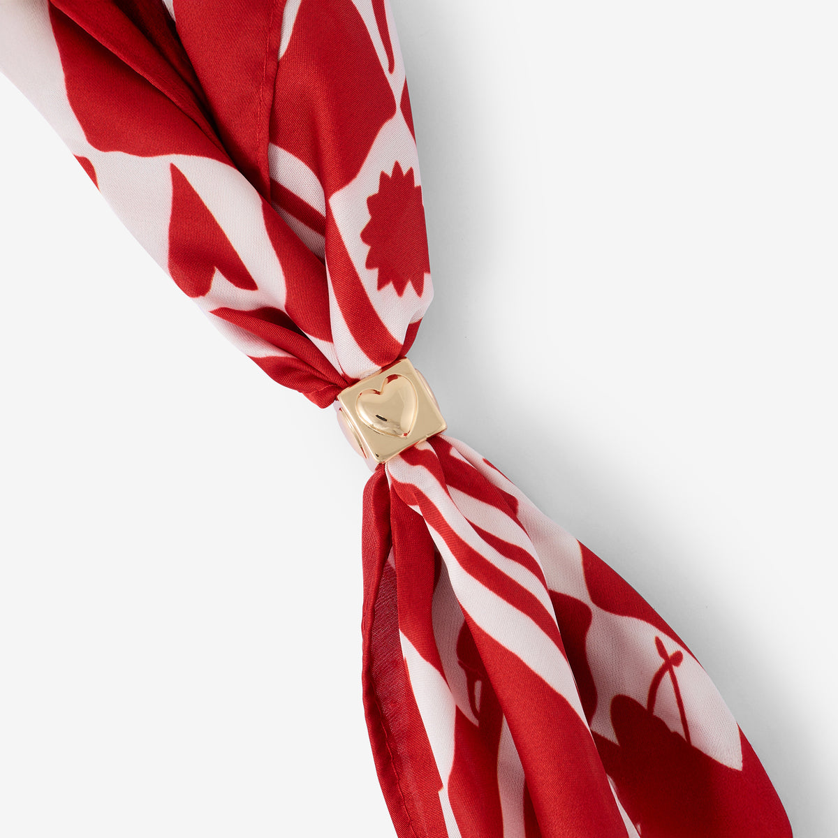 Collier foulard rouge et blanc avec bague