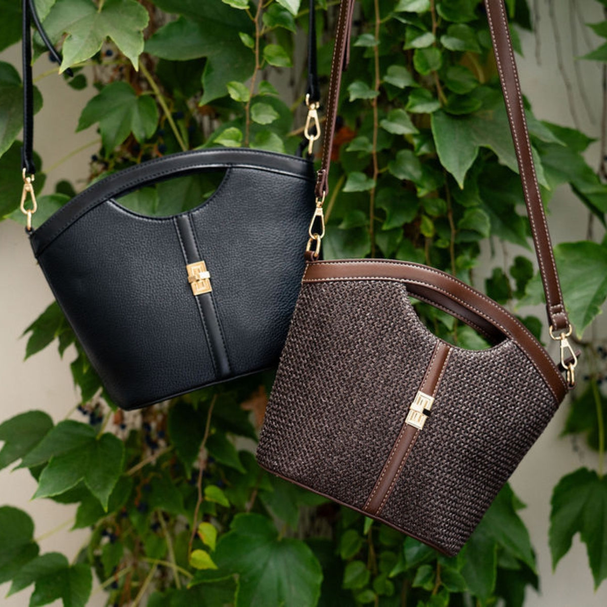 Sac souple marron en textile avec poignée