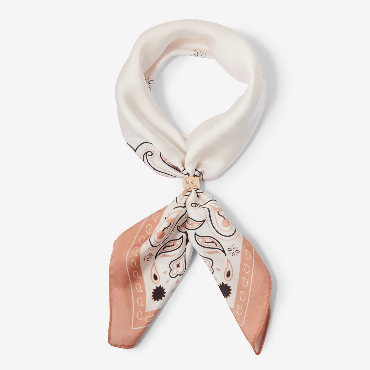 Collier foulard à motif beige avec bague
