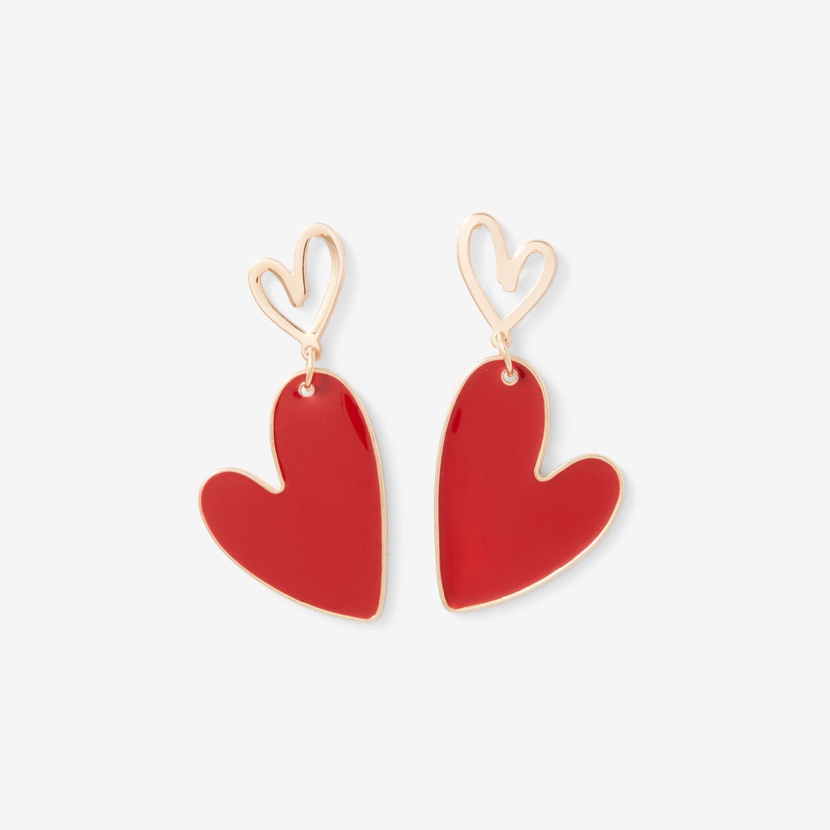 Boucles d'oreilles pendantes double cœur rouge