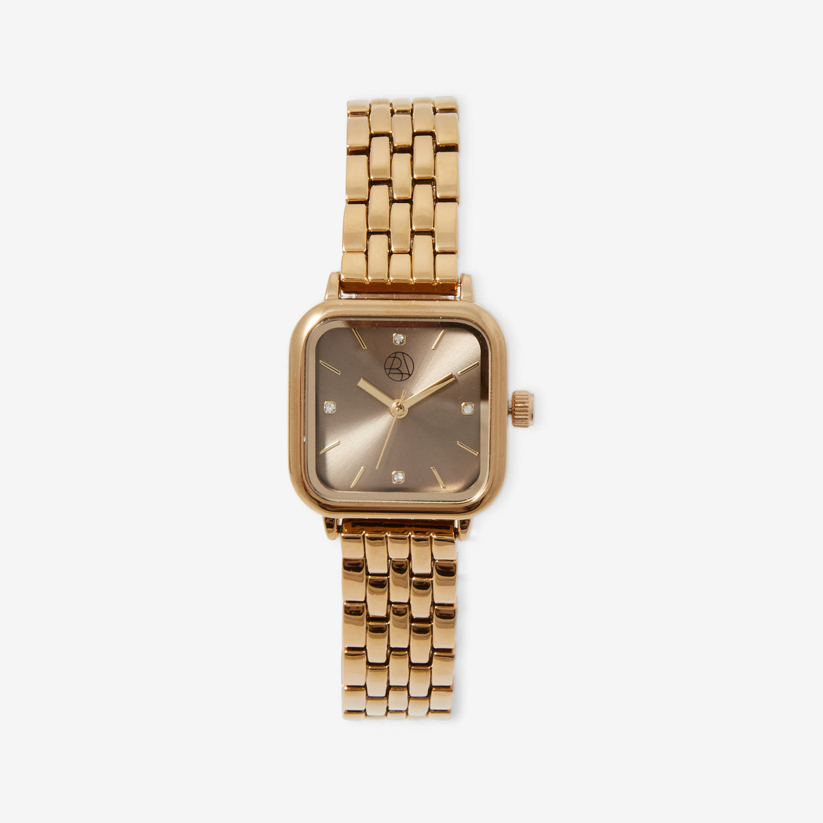 Montre cadran carré marron bracelet maille doré