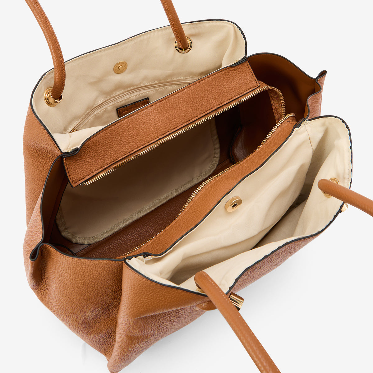 Sac porté épaule camel effet grainé anses nœuds