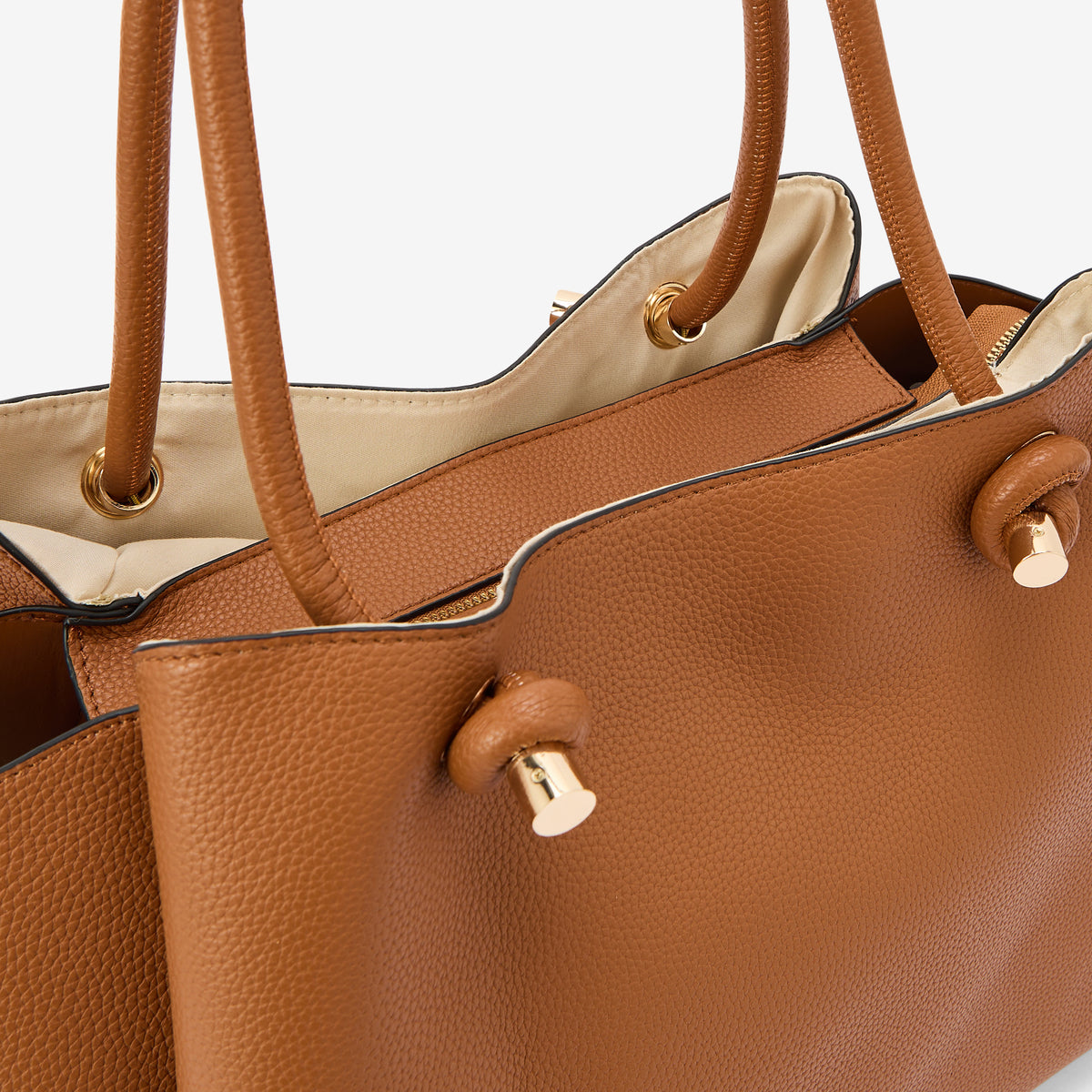 Sac porté épaule camel effet grainé anses nœuds