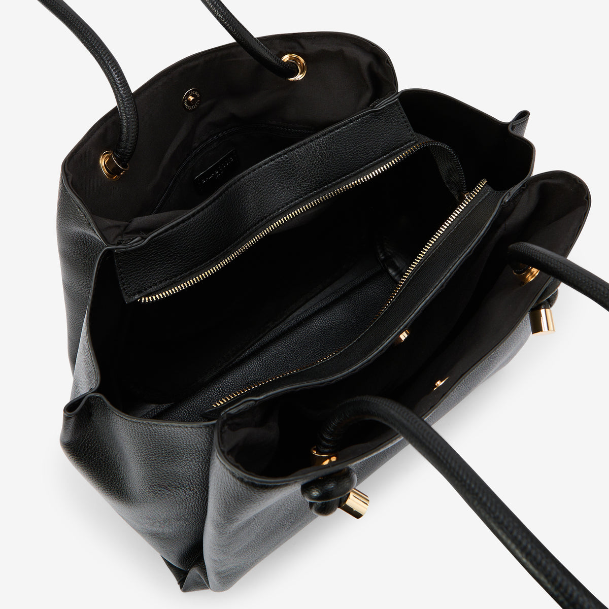 Sac porté épaule noir effet grainé anses nœuds