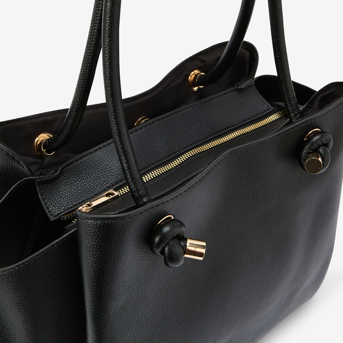 Sac porté épaule noir effet grainé anses nœuds