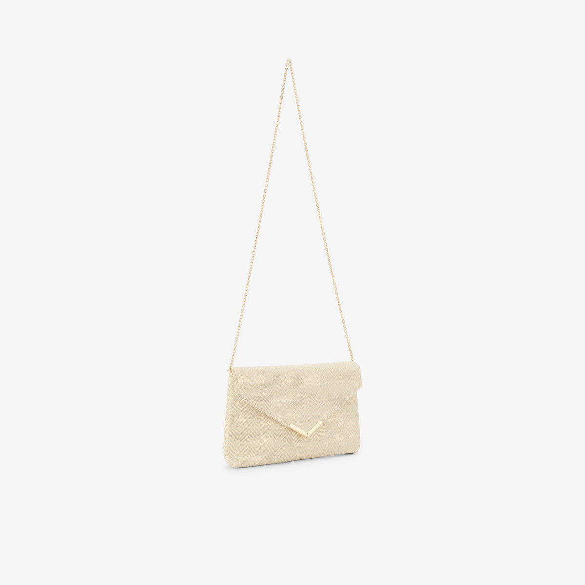 Pochette effet paille à motif géométrique ivoire