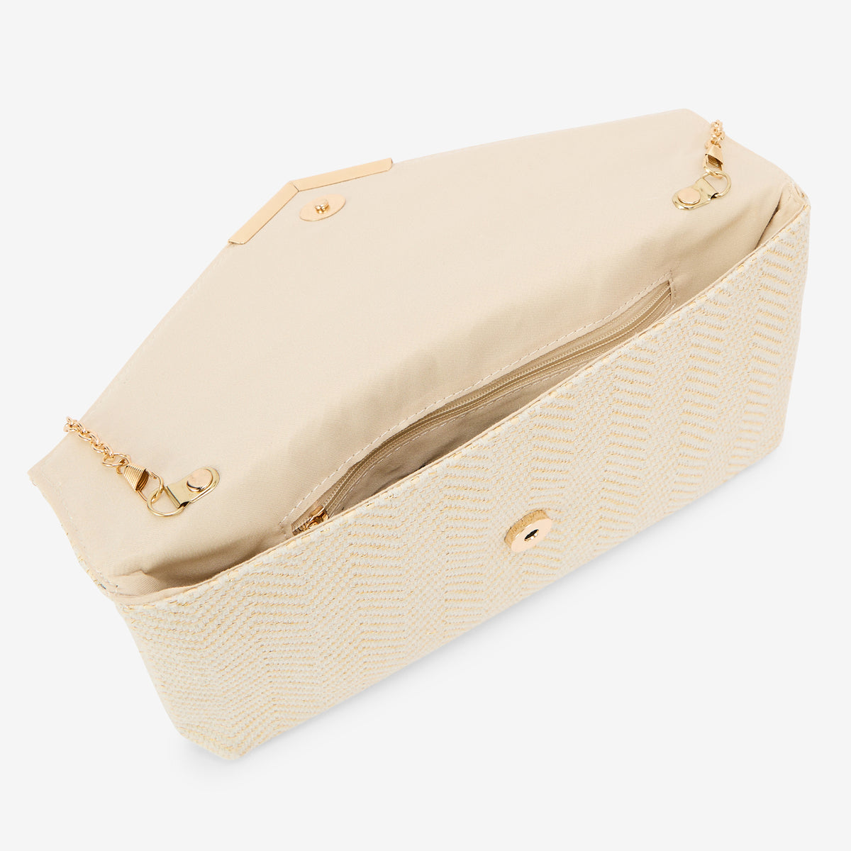 Pochette effet paille à motif géométrique ivoire