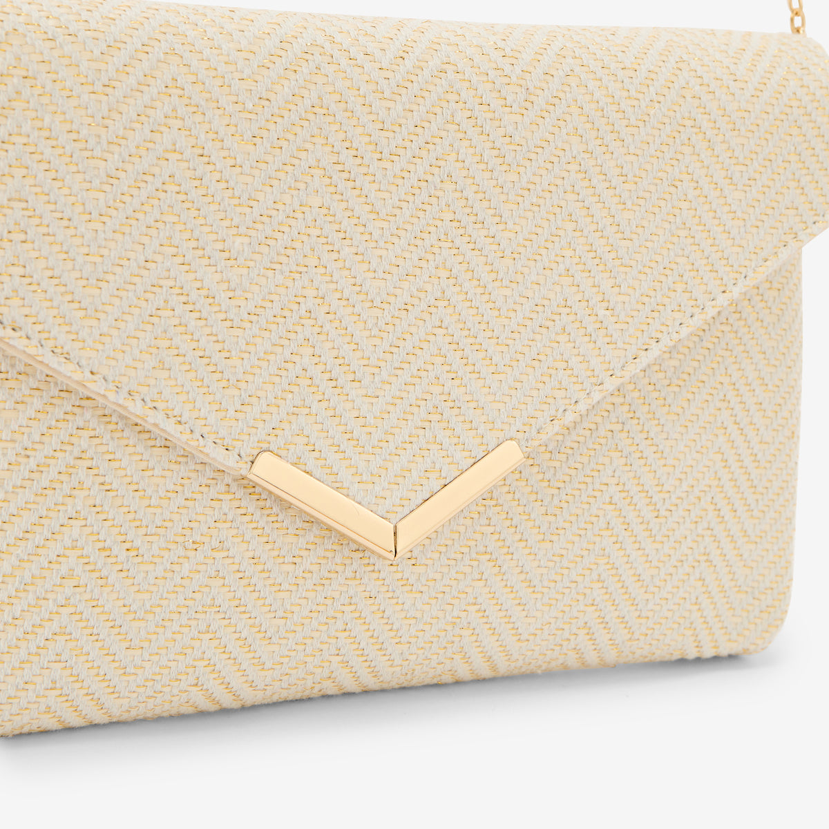Pochette effet paille à motif géométrique ivoire