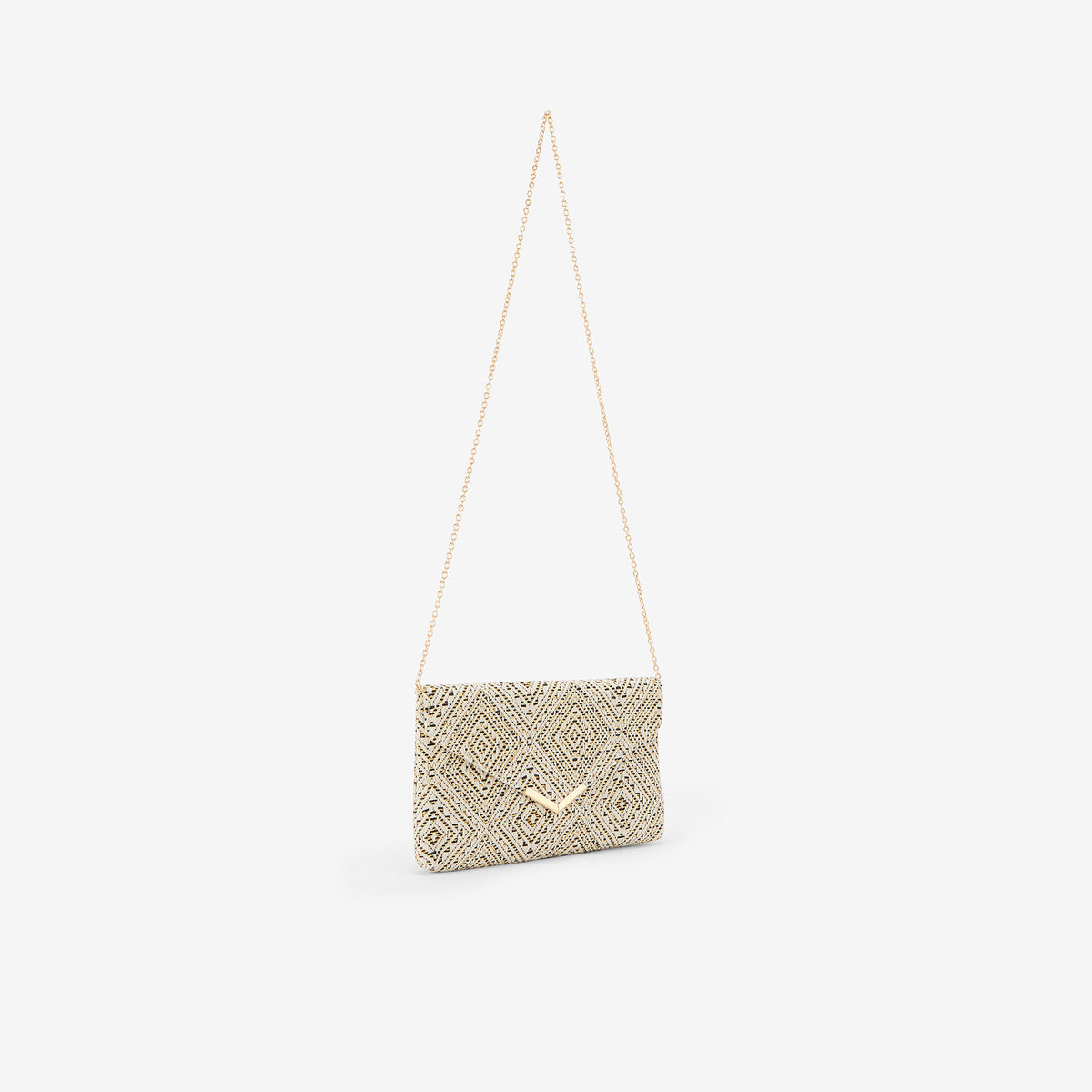 Pochette effet paille à motif géométrique écru
