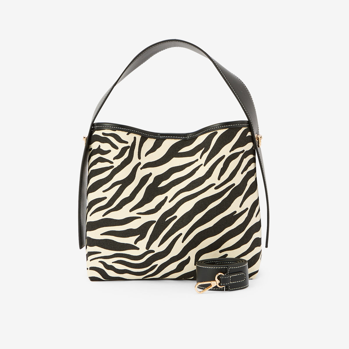 Sac épaule motif zèbre beige et marron