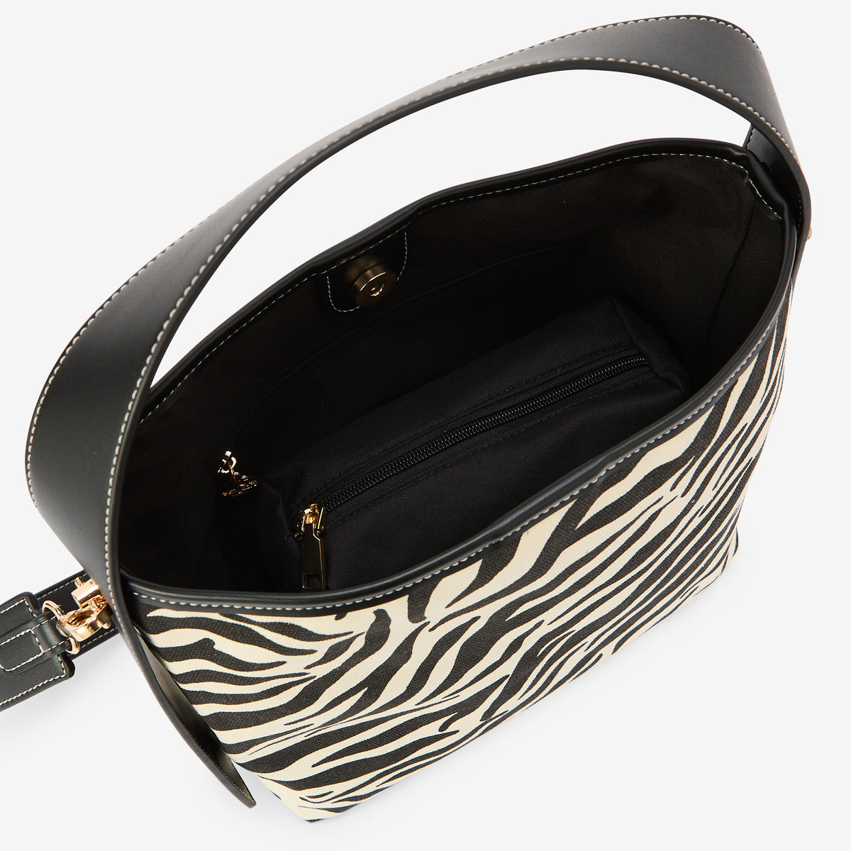 Sac épaule motif zèbre beige et marron