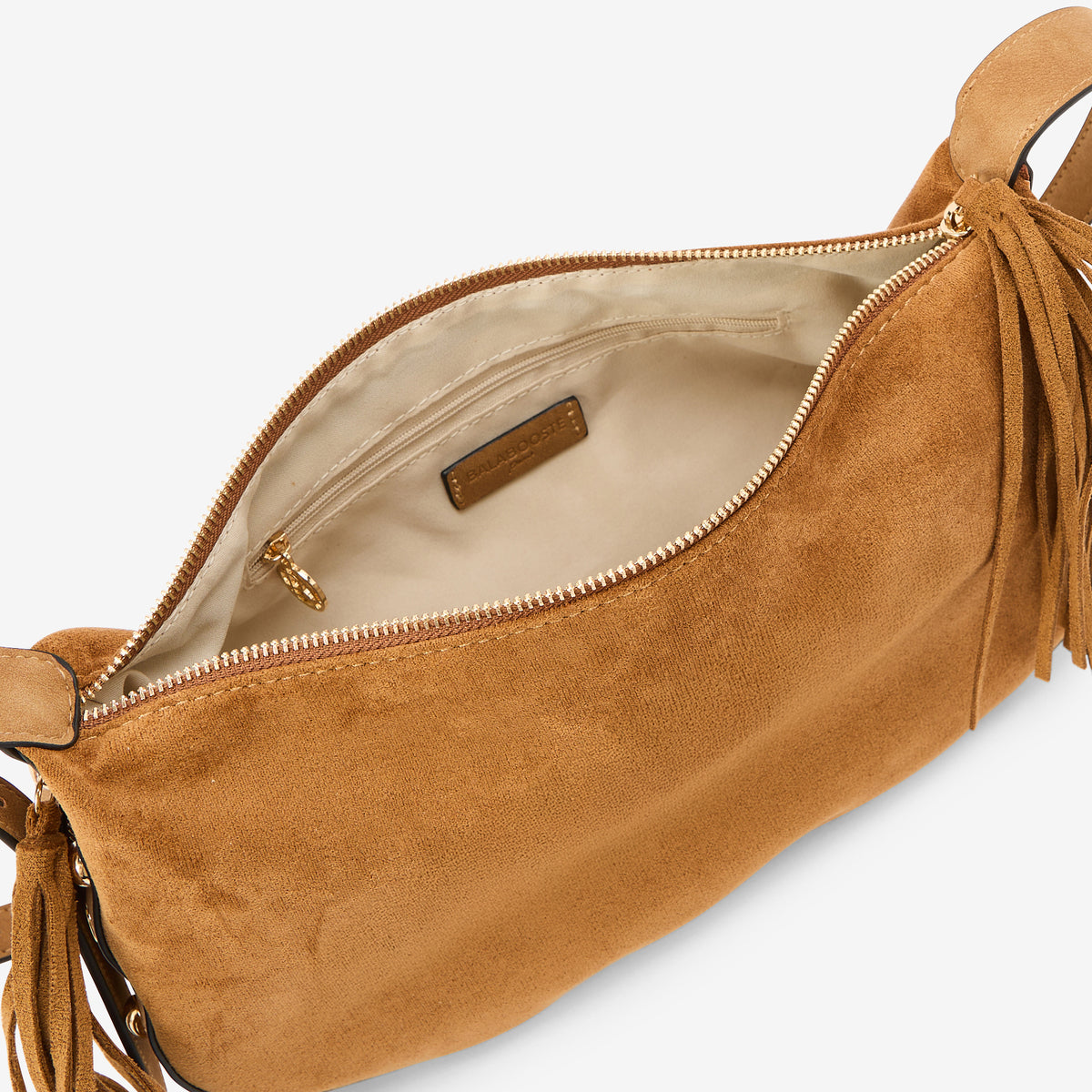 Sac effet suédé camel à franges