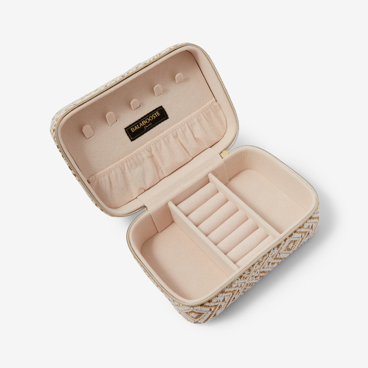 Boîte à bijoux rectangulaire à motif géométrique doré et ivoire