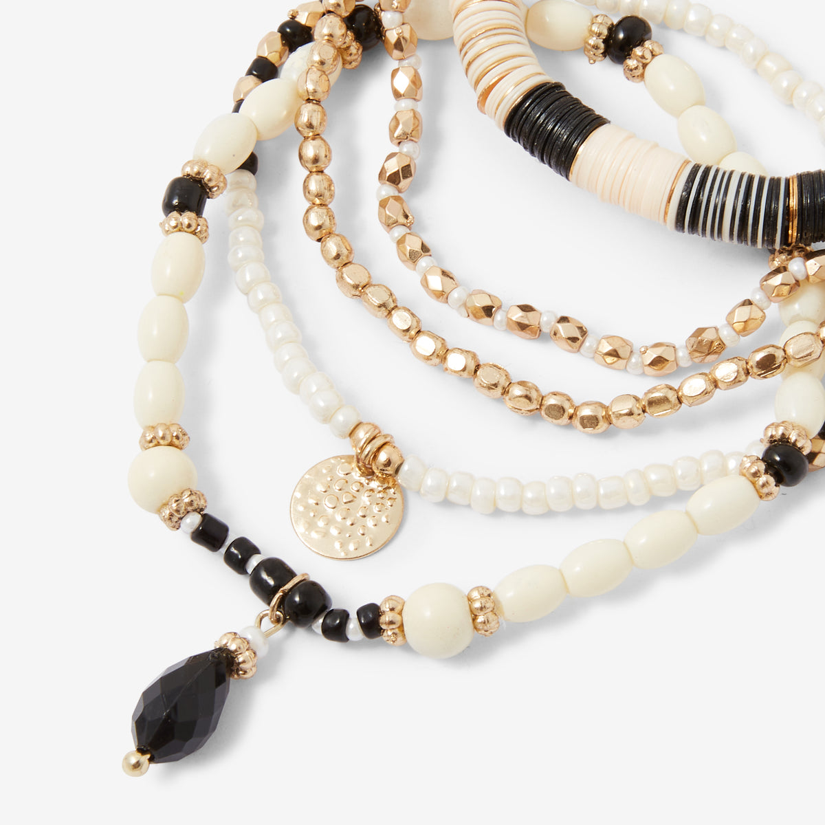 Set de 5 bracelets perles et sequins noir et écru