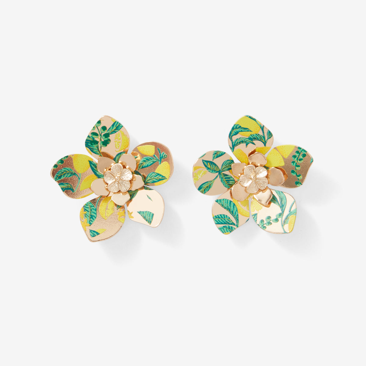 Boucles d'oreilles fleurs Balagane imprimé citron