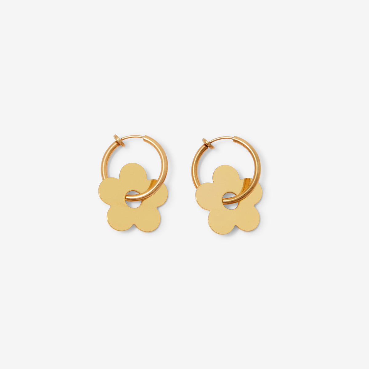 Boucles d'oreilles clips - créoles fleurs dorées