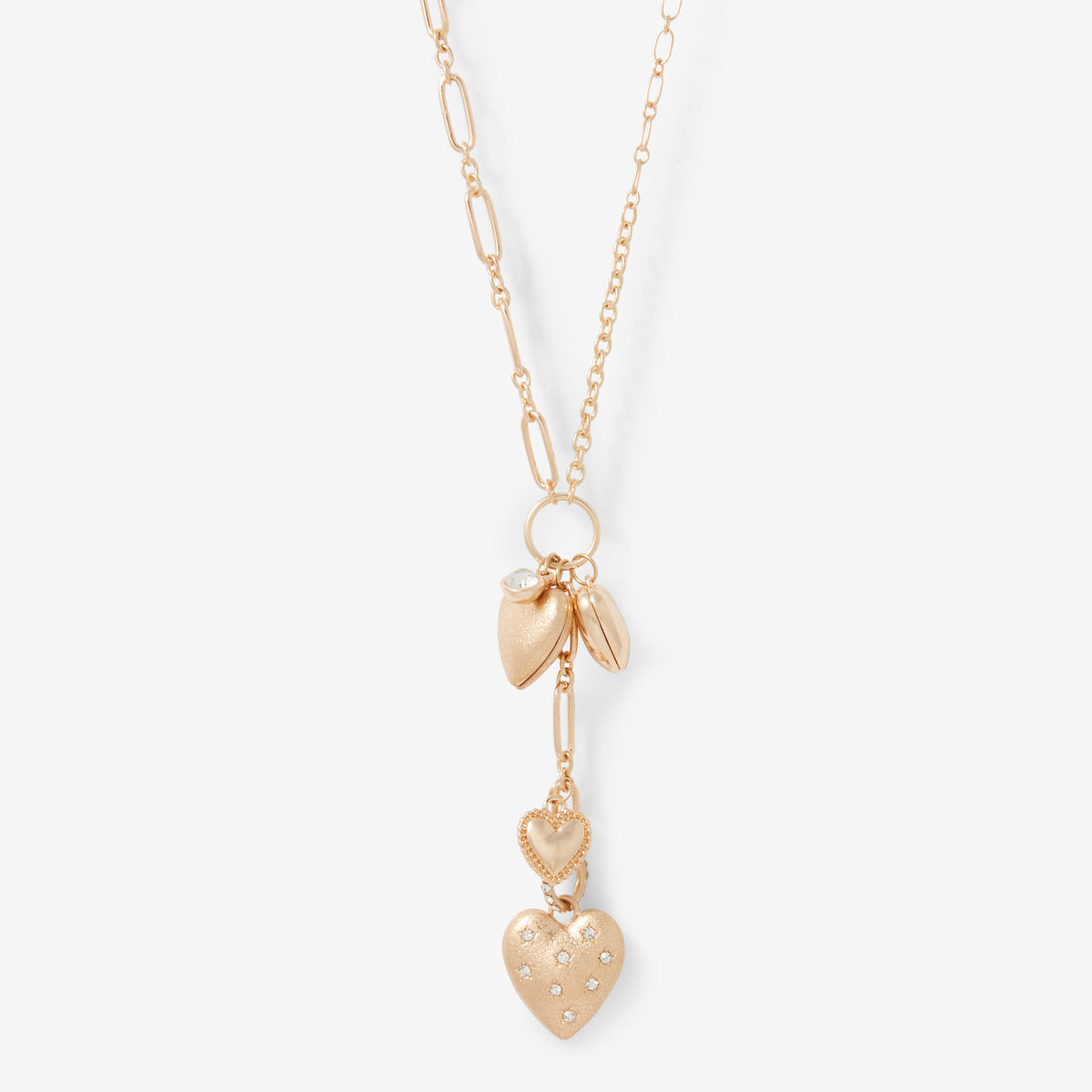 Collier Y pendentifs cœurs dorés