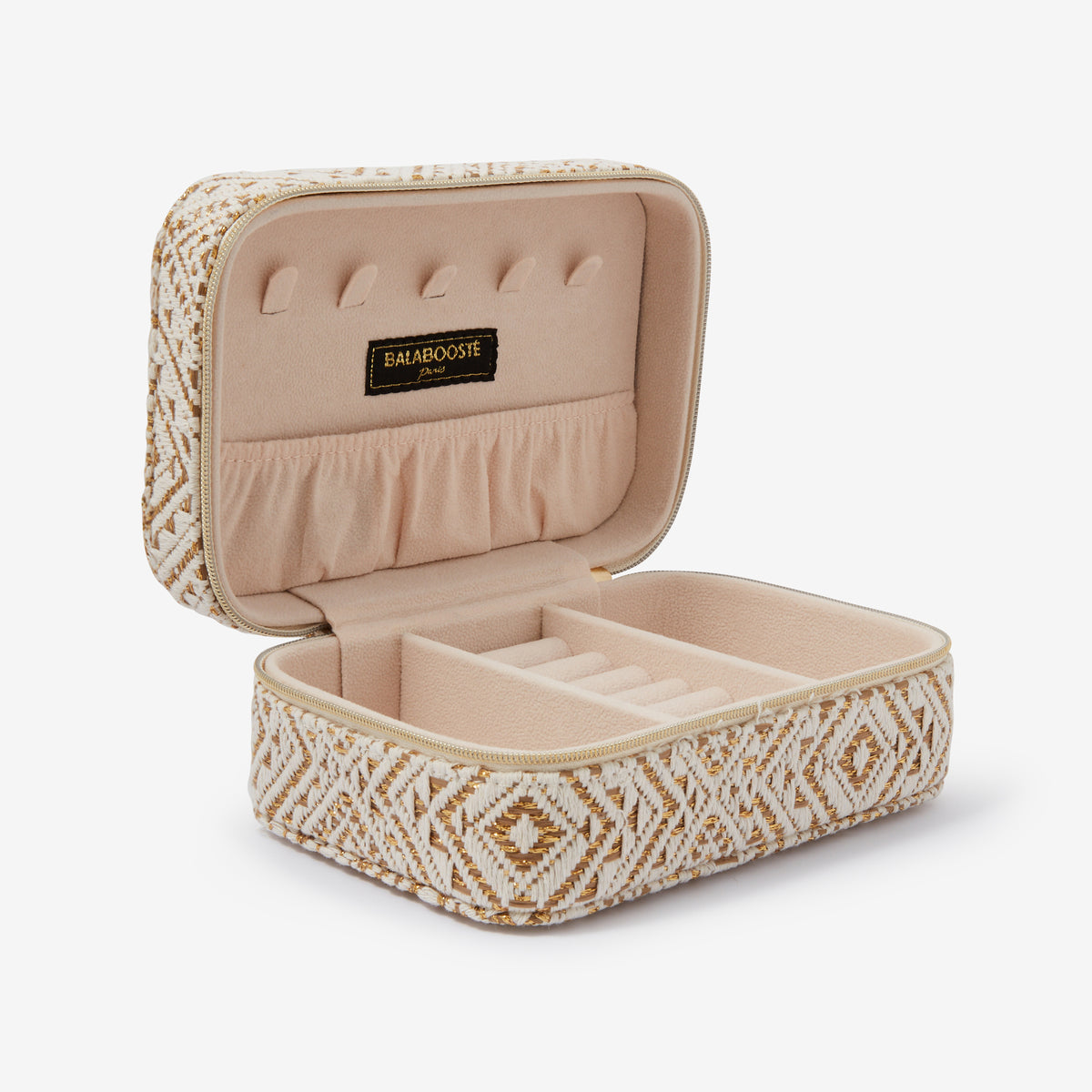 Boîte à bijoux rectangulaire à motif géométrique doré et ivoire