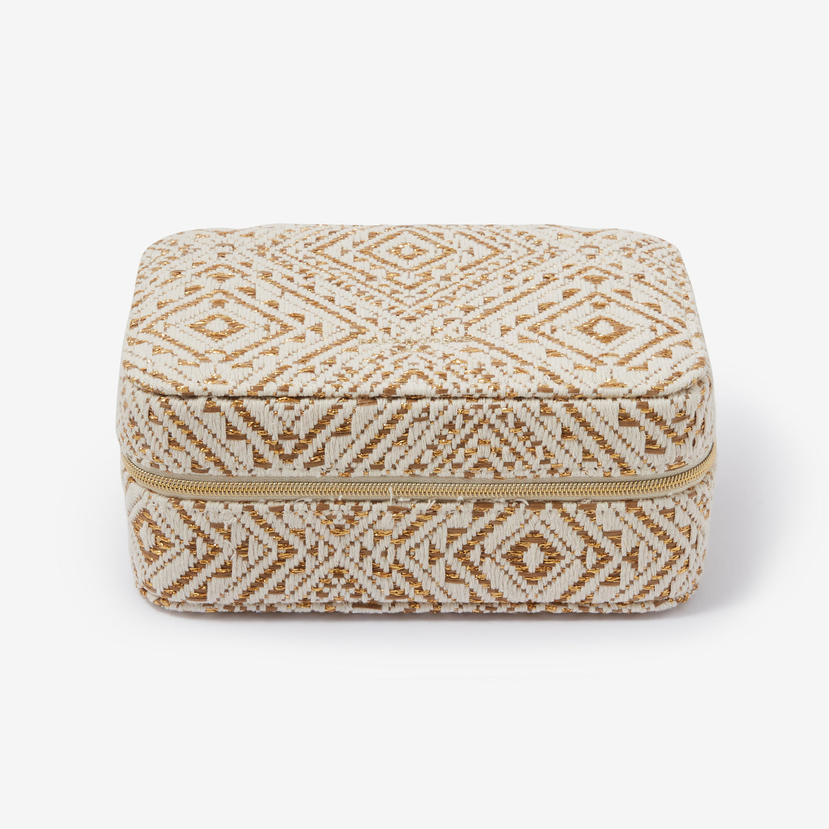 Boîte à bijoux rectangulaire à motif géométrique doré et ivoire