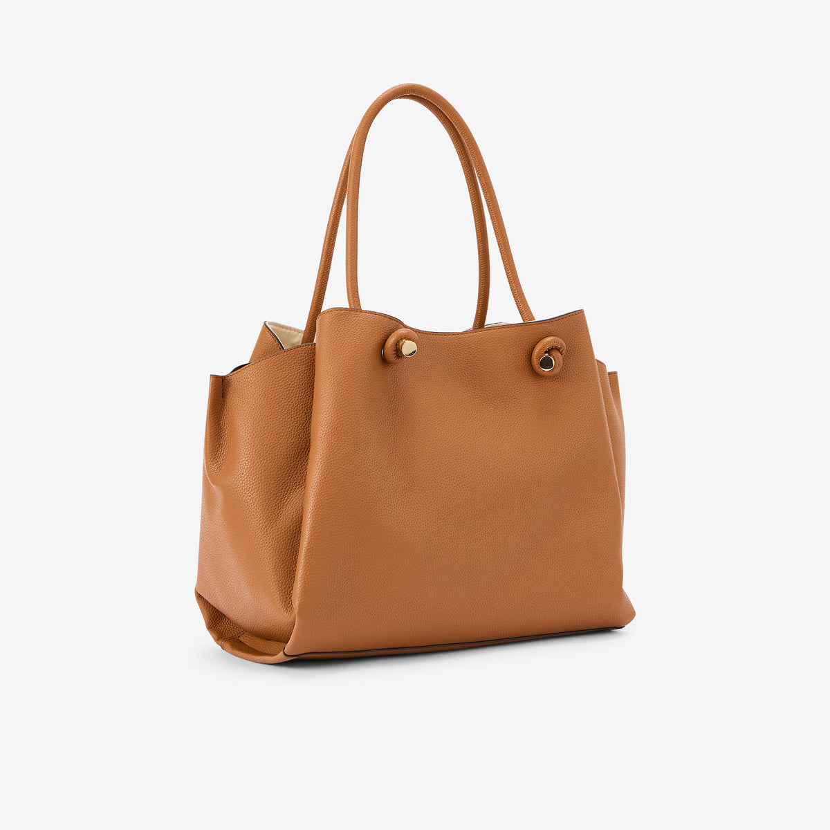 Sac porté épaule camel effet grainé anses nœuds