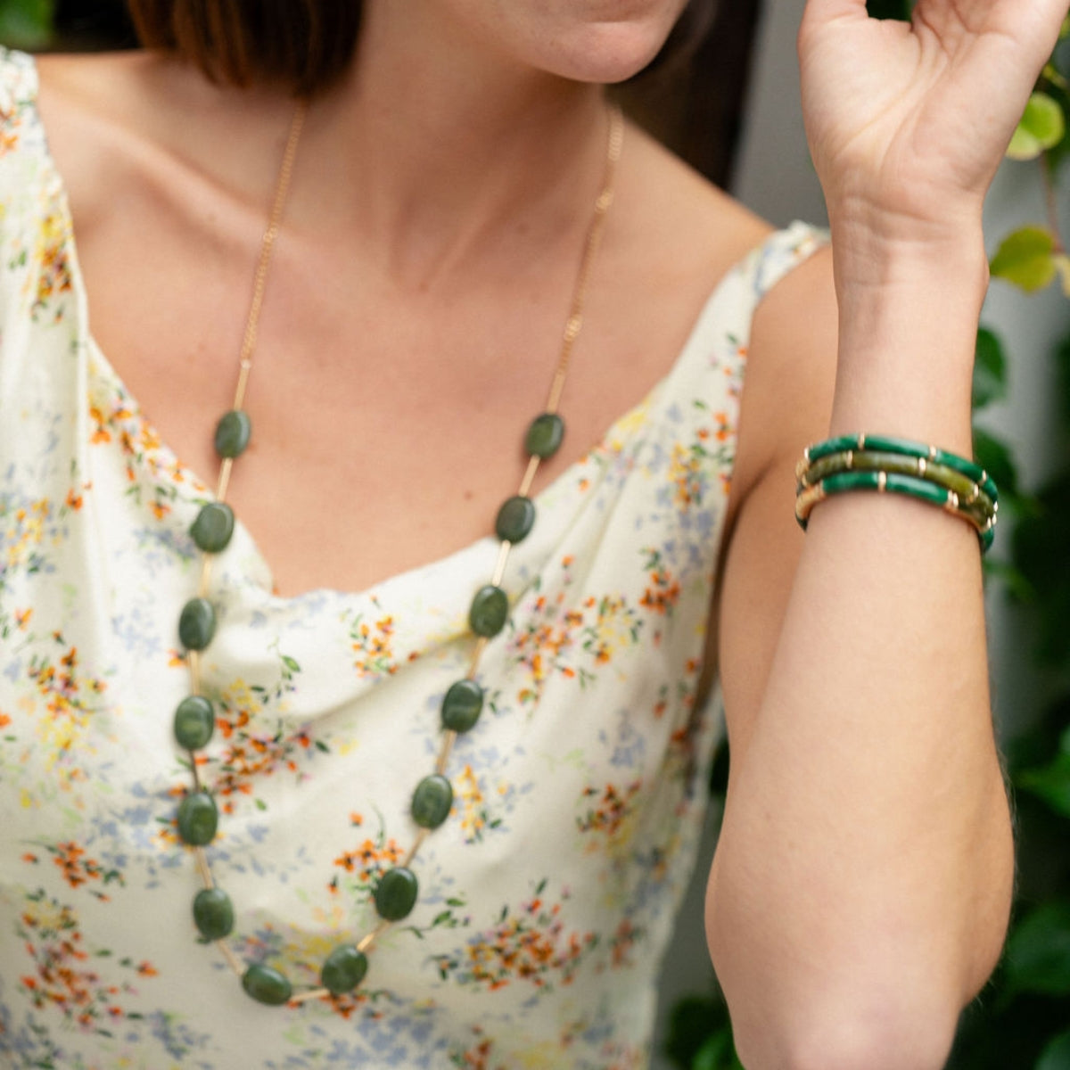 Set de 3 bracelets tubes vert et doré