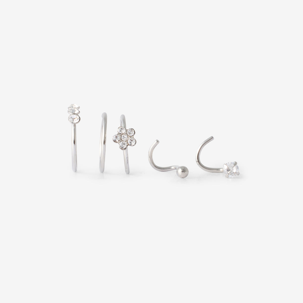 Set de 5 piercings nez en acier chirurgical avec strass de zirconium