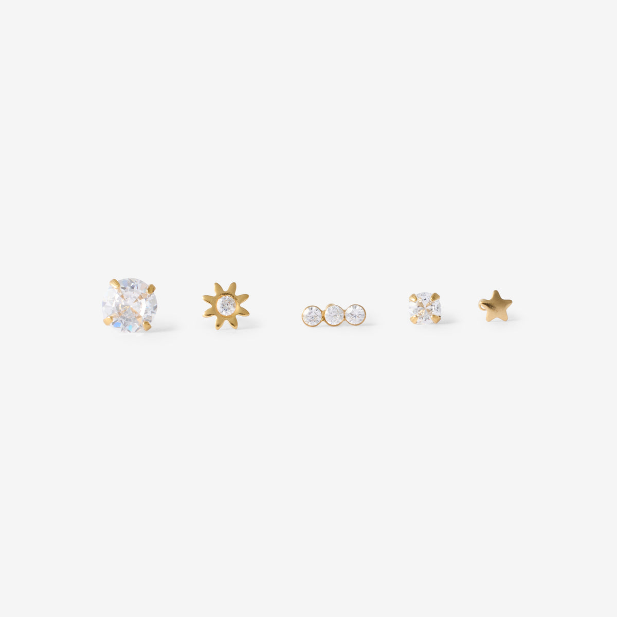 Set de 5 piercings nez en acier inoxydable et strass de zircon