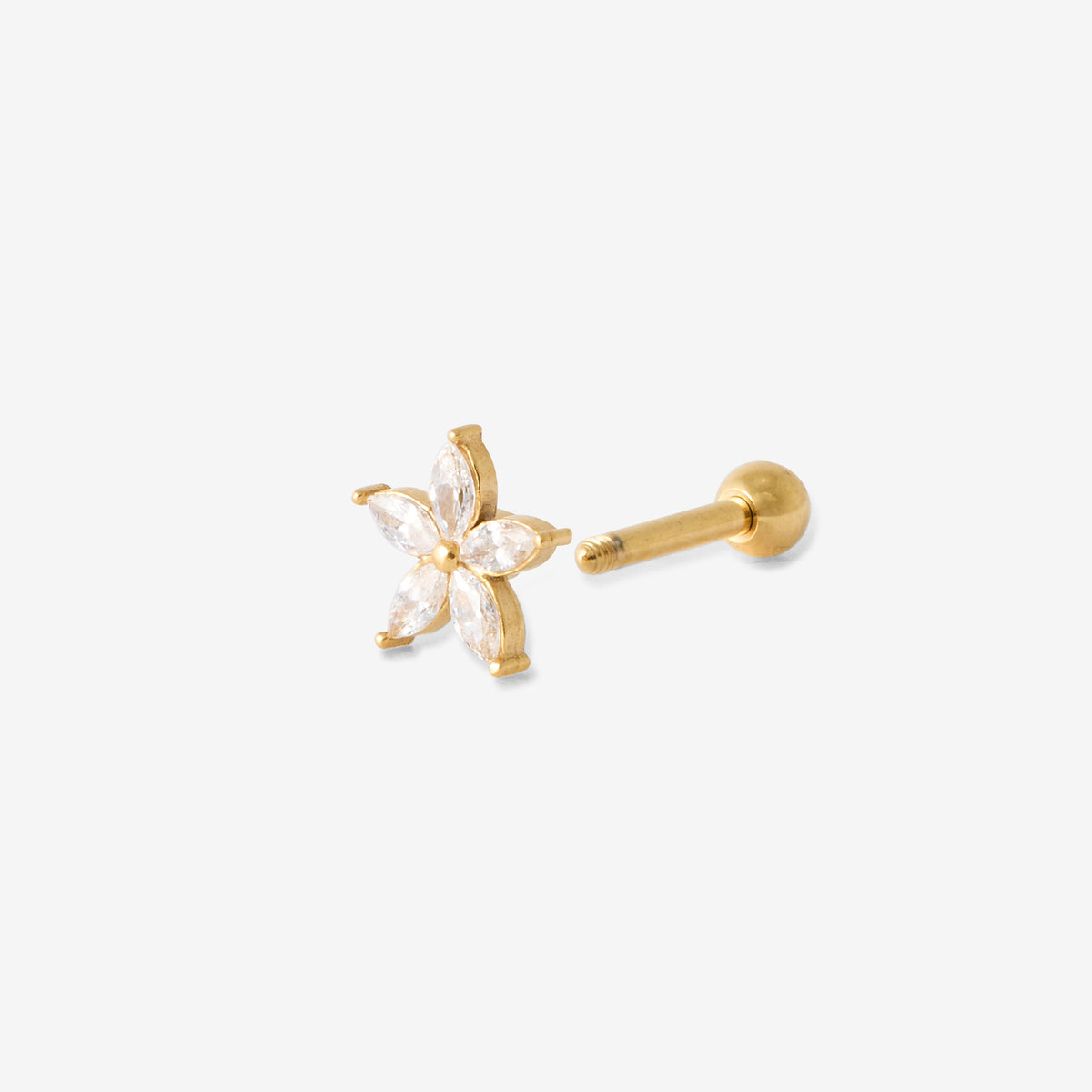 Piercing helix/tragus fleur avec strass de zirconium en acier chirurgical