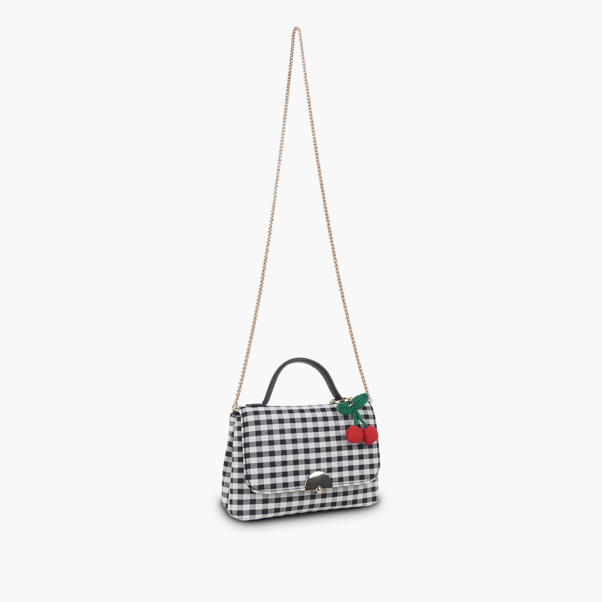 Petit sac à bandoulière motif vichy avec grigri cerise