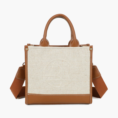 SAC PORTÉ MAIN BI-MATIÈRE CAMEL
