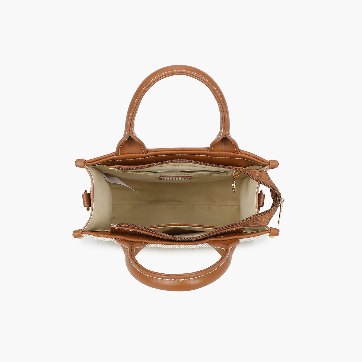 Sac porté main bi-matière camel