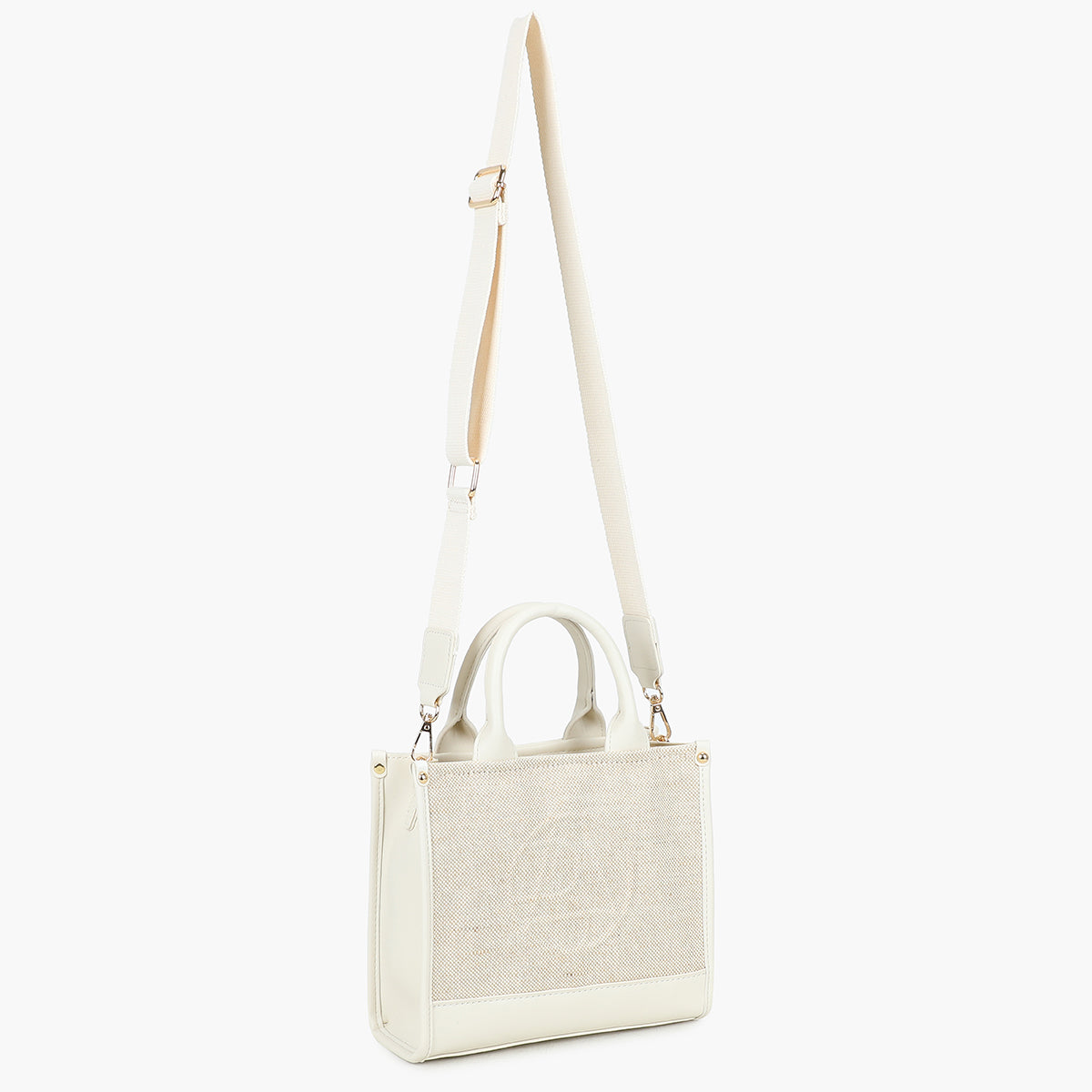 Sac porté main bi-matière blanc