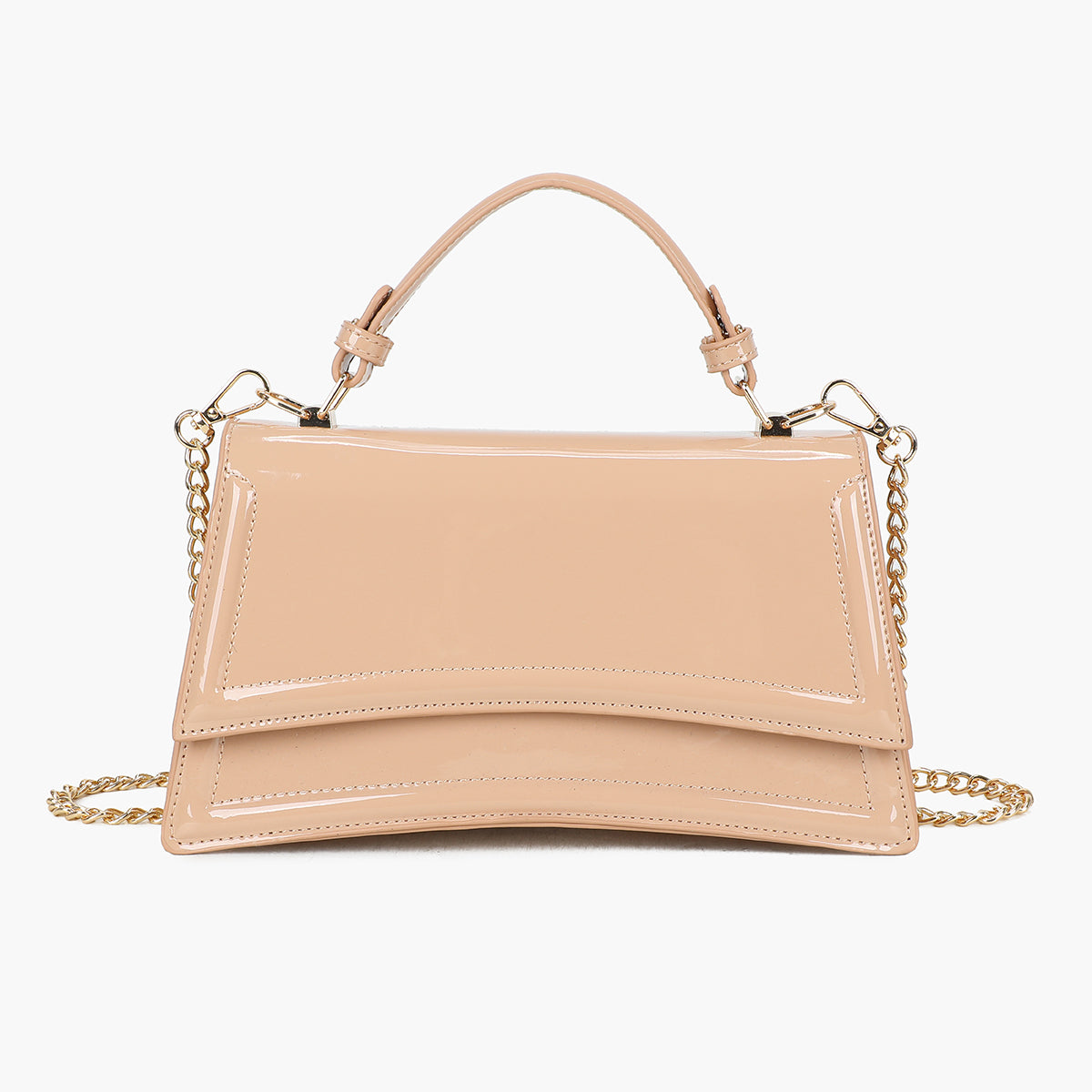 Sac porté main beige vernis