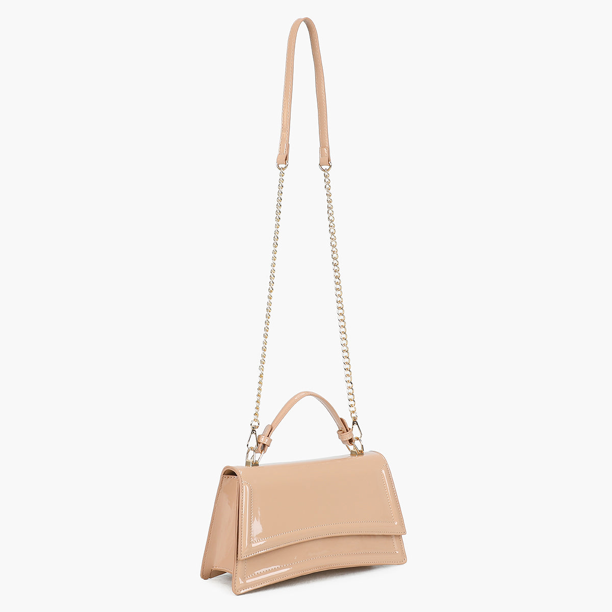 Sac porté main beige vernis