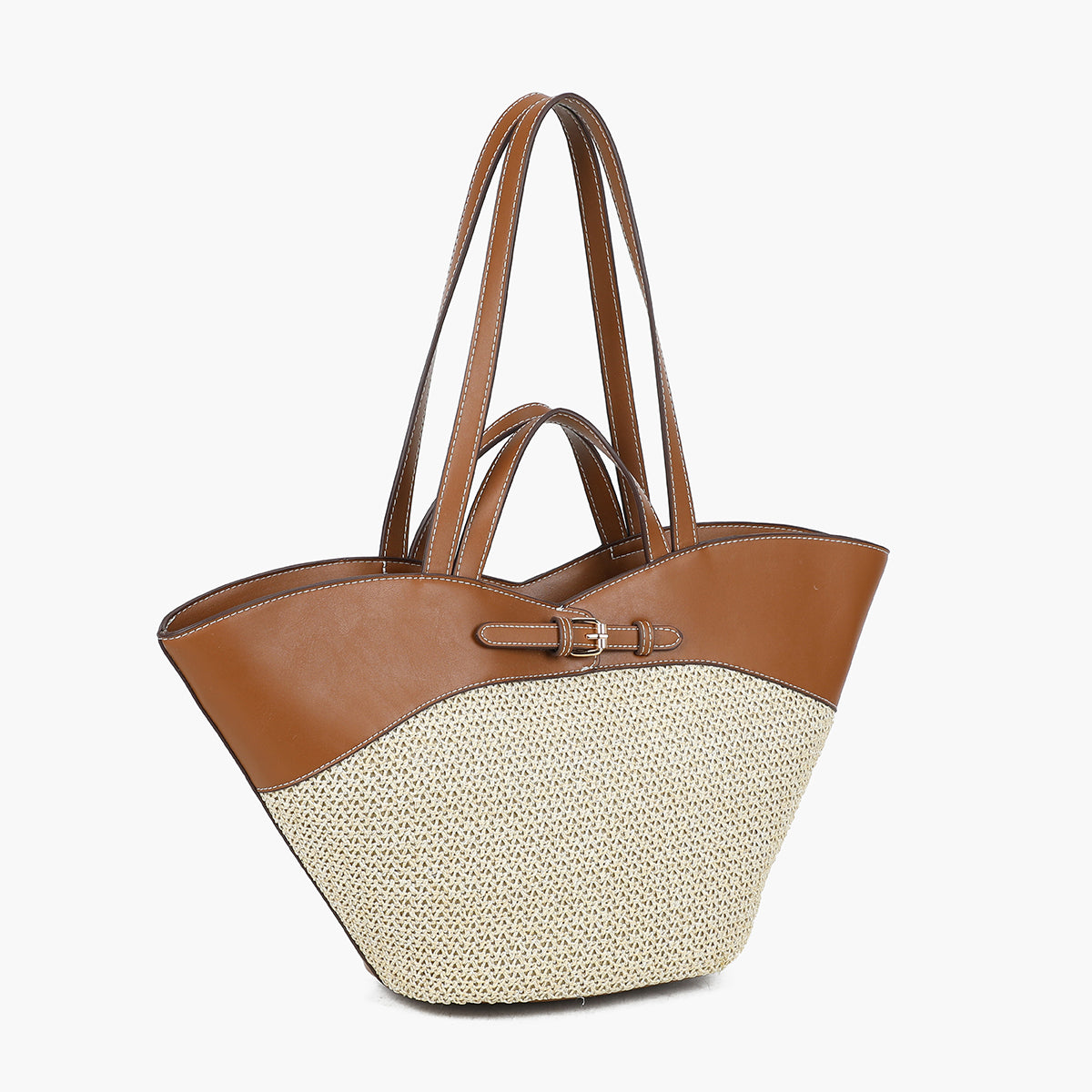 Grand cabas bi-matière camel et beige