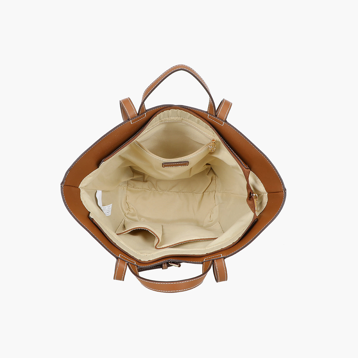 Grand cabas bi-matière camel et beige