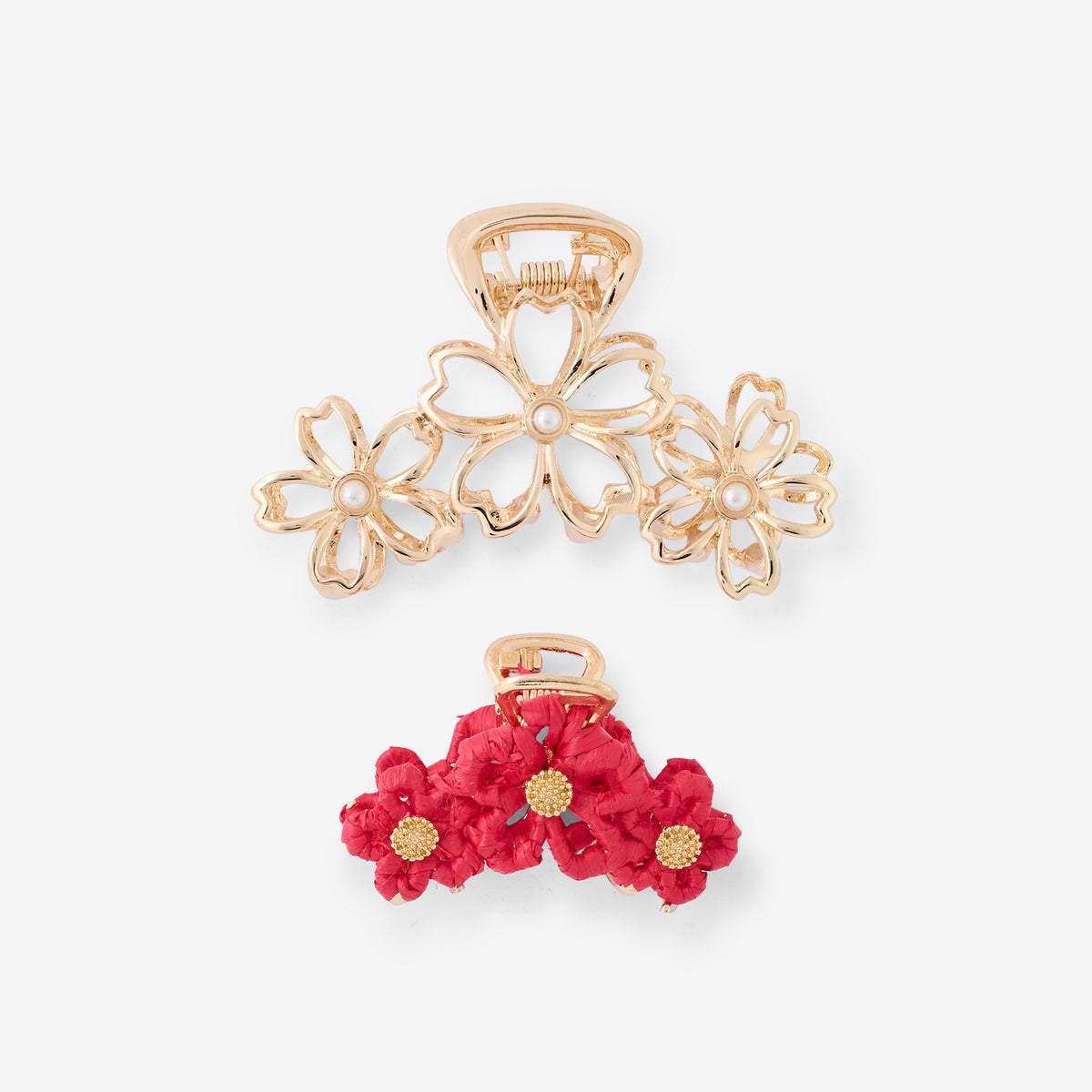 Set de 2 pinces à cheveux fleurs raphia fuchsia