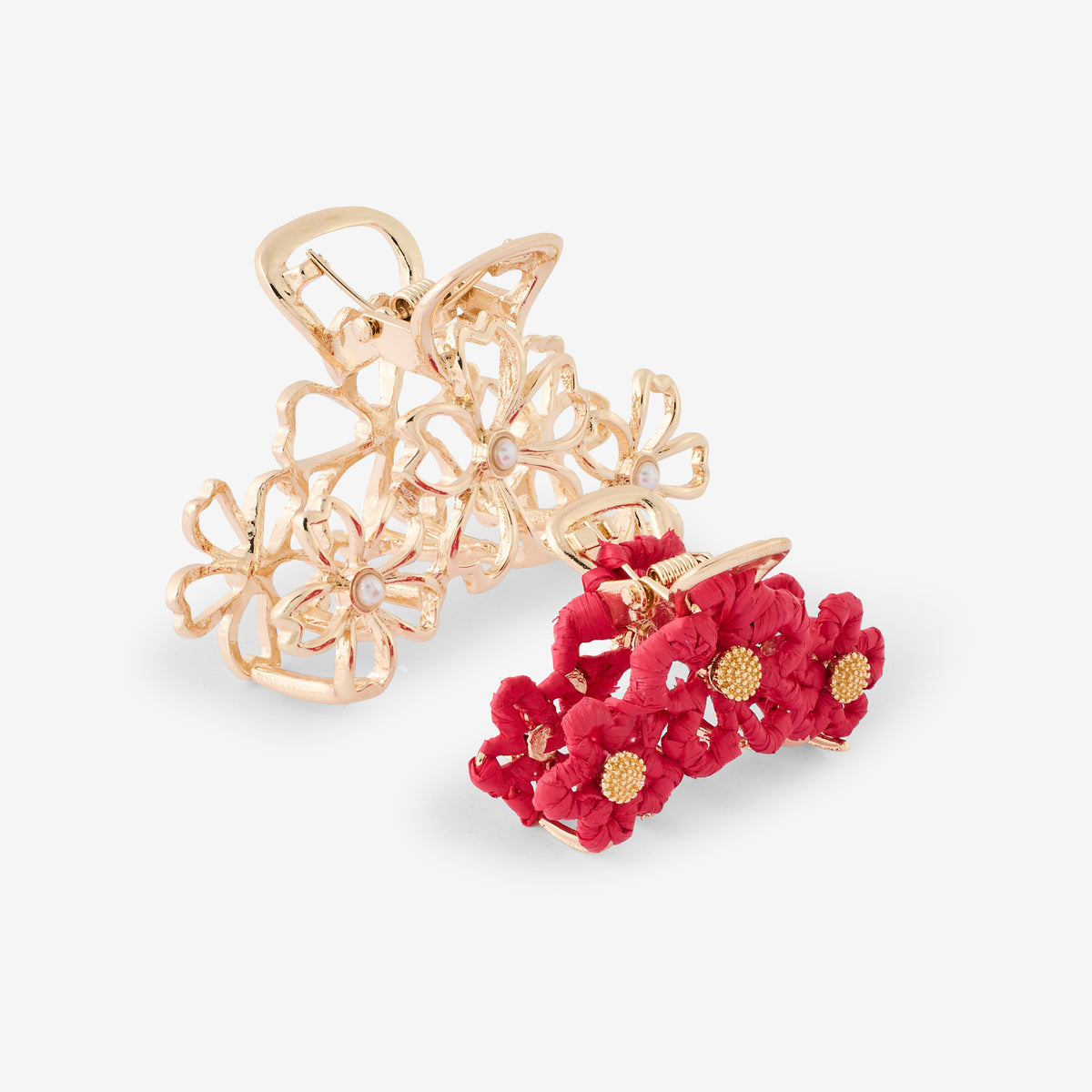 Set de 2 pinces à cheveux fleurs raphia fuchsia