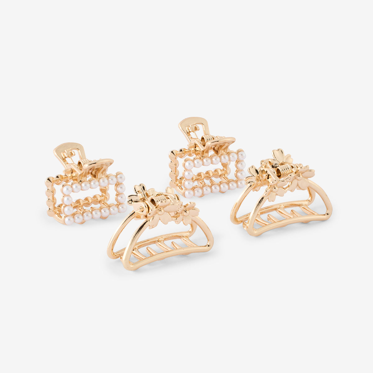 Set de 4 pinces à cheveux dorées perles et fleurs
