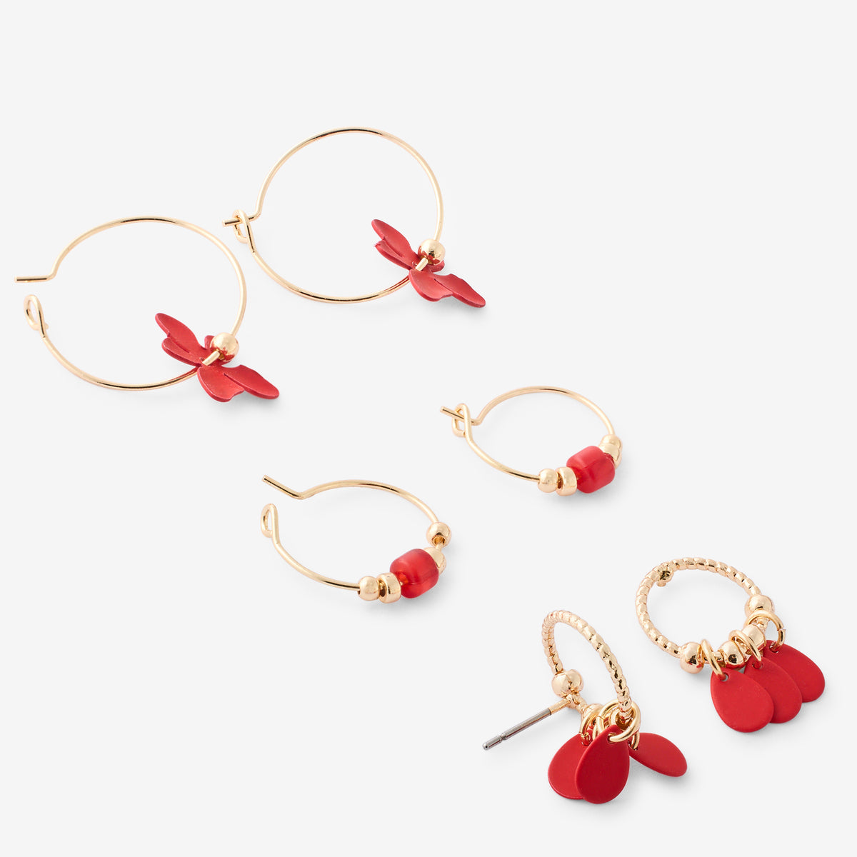Set de 3 paires de boucles d'oreilles assorties rouges